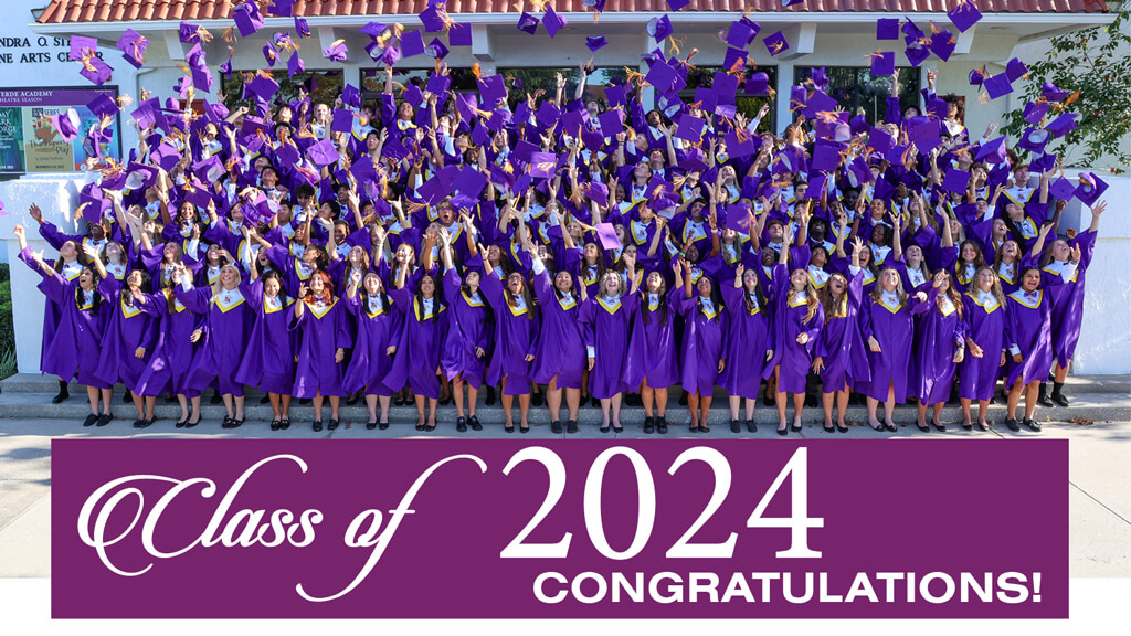 Photo of the Montverde Academy graduating class of 2024 on the steps of the theatre.